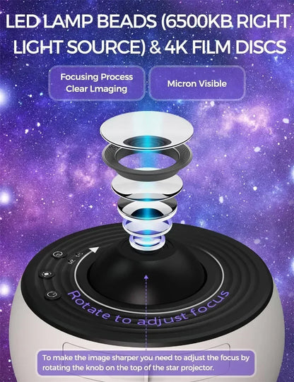 Lampe Projecteur Galaxie Ciel Étoilé 360° Rotation Planétarium pour Chambre – Cadeau Saint-Valentin, Mariage – 13 Ensembles de Films Inclus