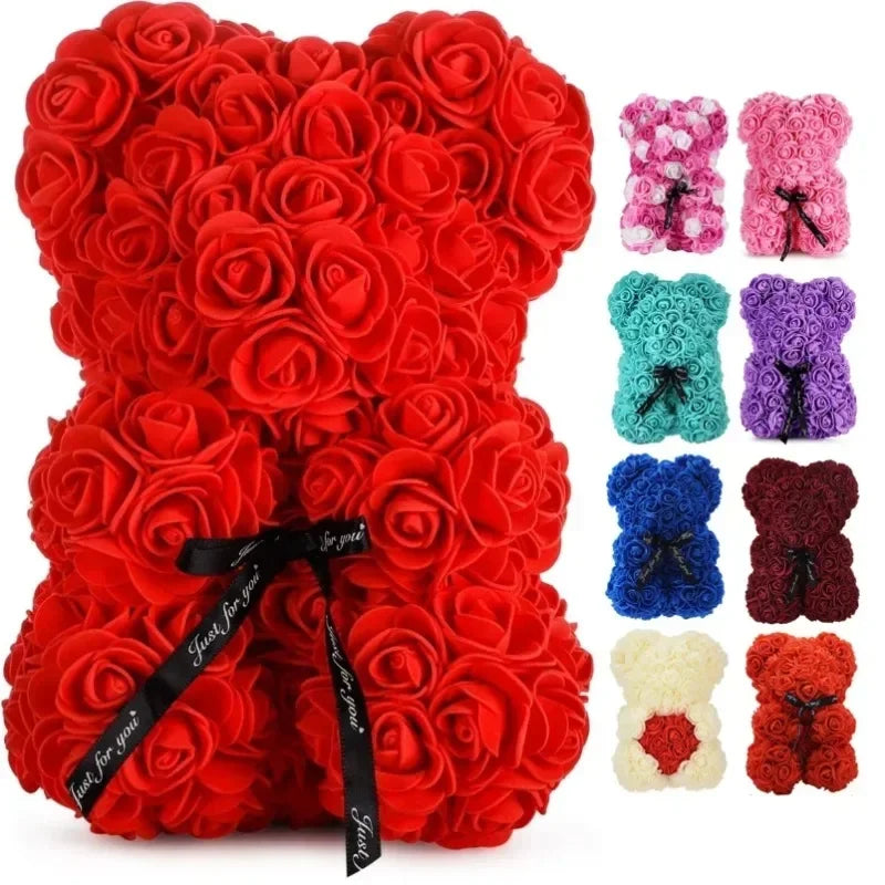 Nouvelle Rose Éternelle en Fleurs Artificielles avec Ours en Peluche - Cadeau Parfait pour Maman, Saint-Valentin, Anniversaire et Fête des Mères