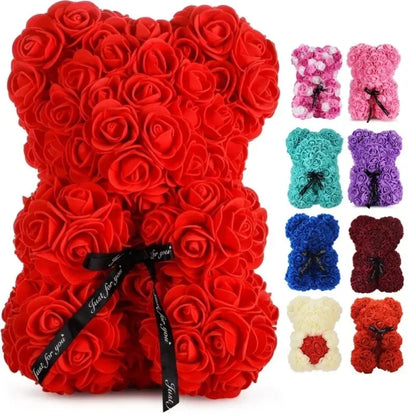 Nouvelle Rose Éternelle en Fleurs Artificielles avec Ours en Peluche - Cadeau Parfait pour Maman, Saint-Valentin, Anniversaire et Fête des Mères