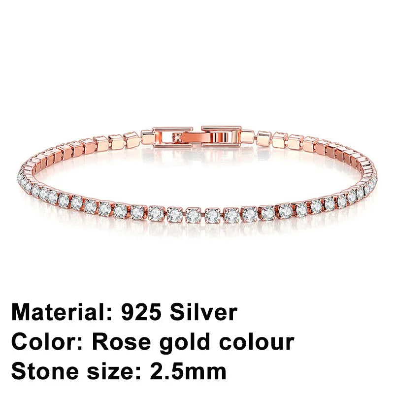 Bracelet de Tennis Femme en Argent Sterling 925 avec Or Rose et Zircons Cubiques – Idéal pour Mariage et Cadeau de Bijoux Hip-Hop