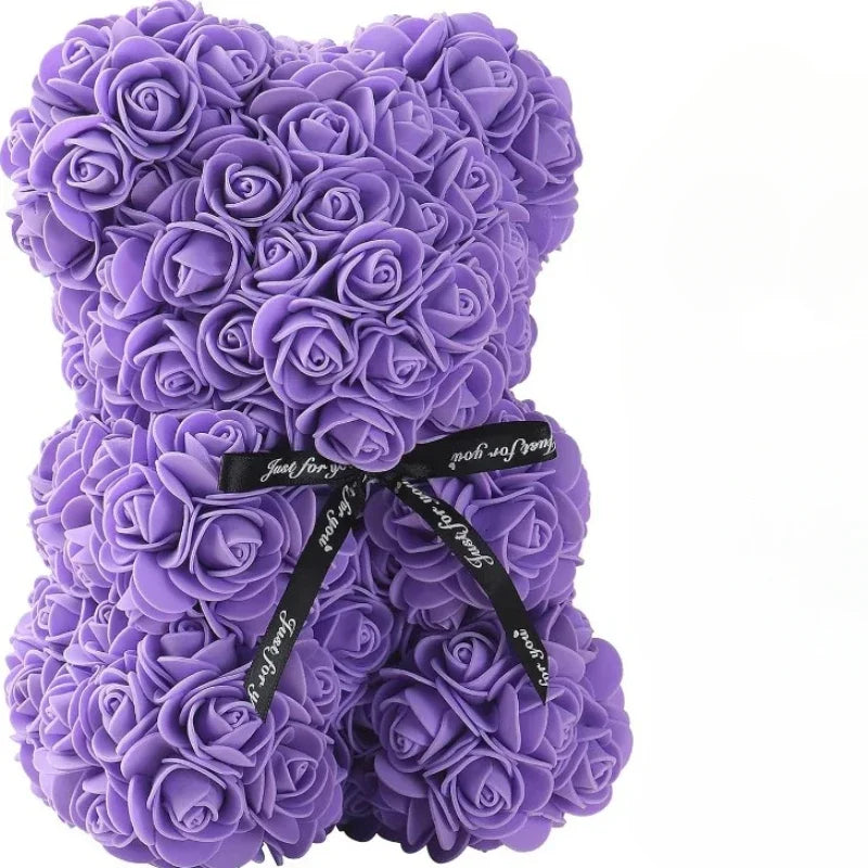 Nouvelle Rose Éternelle en Fleurs Artificielles avec Ours en Peluche - Cadeau Parfait pour Maman, Saint-Valentin, Anniversaire et Fête des Mères