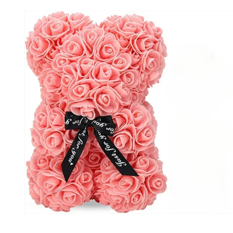 Nouvelle Rose Éternelle en Fleurs Artificielles avec Ours en Peluche - Cadeau Parfait pour Maman, Saint-Valentin, Anniversaire et Fête des Mères