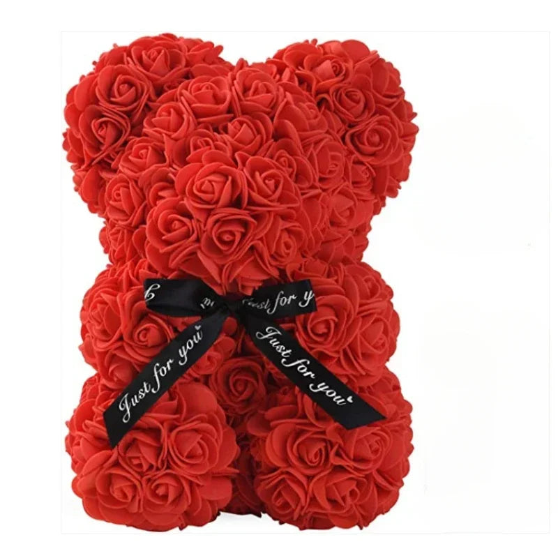 Nouvelle Rose Éternelle en Fleurs Artificielles avec Ours en Peluche - Cadeau Parfait pour Maman, Saint-Valentin, Anniversaire et Fête des Mères